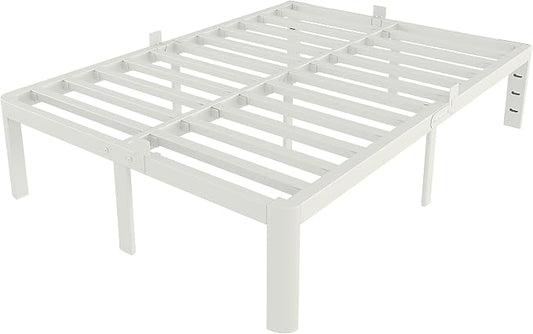 White King Size Bed Frame 14 Inch, Metal Camas King Bed Frame No Box Spring Needed, Heavy Duty Steel Support 3500 LBS, DIY Headboard, Noiseless, Round Corner Legs, Storage Space, Easy Assembly
