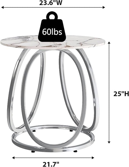 O&K FURNITURE Silver Side Table Living Room, Round End Table with Metal Frame, Modern Nightstand for Small Spaces, Bedroom, Home Office, 1PC