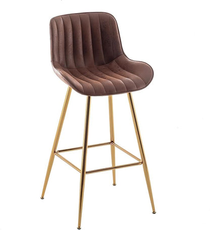 Sidanli Velvet Bar Stools Set of 2, Armless Bar Chairs with Gold Metal Legs, 29inch Counter Height Kitchen Island Stools with Back, Brown