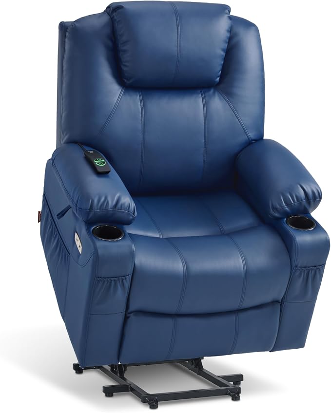 MCombo Power Lift Recliner Chair for Elderly 7516(Blue, Large) | Heat and Massage, USB& Type C Charging Port, FSC Certified