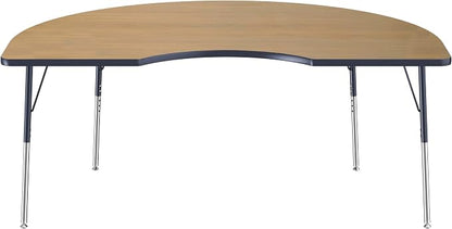 FDP Kidney (48 x 72 inch) Collaborative Classroom Table with Adjustable Standard Swivel Glide Legs (19-30 in); School and Office Furniture - Pasadena Oak Top/Navy Edge and Legs