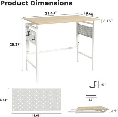 Hadulcet 31'' Foldable Desk, Small Desk with 2 Adjustable Pegboards, Computer Desk for Bedroom or Apartment, Portable Folding Desk for Home Office Work & RV, Folding Desks for Small Spaces, Oak