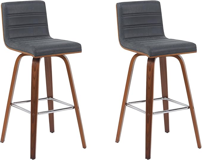 Vienna Modern Swivel Bar Height Stool with Vintage Black Upholstered Seat and Walnut Finished Wood Frame Set of 2