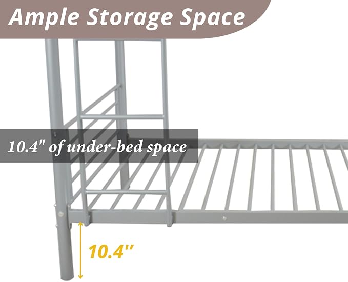 Karl home Metal Bunk Bed Twin Over Twin with Built-in Ladder, Grey | Heavy Duty Bunkbeds with Safety Guardrail and Space-Saving Design,Twin Bunk Beds for Kids, Teens & Adults, No Box Spring