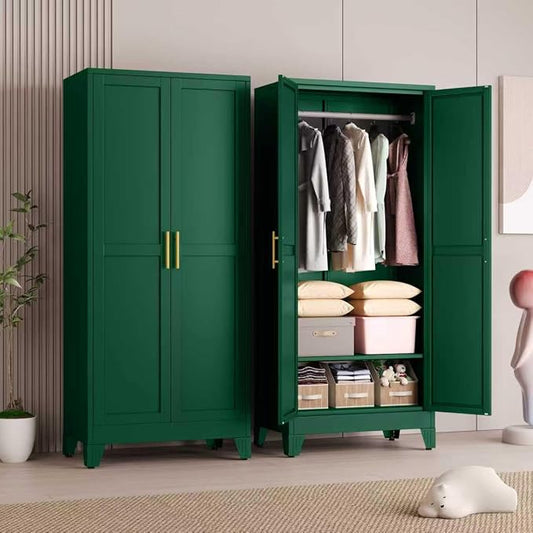 Metal Armoire Wardrobe Closet Storage Cabinet with 2 Doors Green, 71'' Wardrobe Cabinet with Hanging Rod Metal Closet with 2 Adjustable Shelves for Bedroom, Laundry Room, Cloak Room