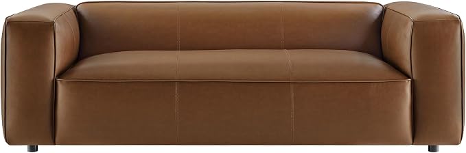 Modway Auren Vegan Leather Sofa in Coffee - Faux Leather Couch - Comfy Modern PU Leather Sofa - Oversized Mid Century Modern Couch for Living Room, Apartment, Loft