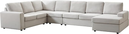 Ball & Cast 147" L-Shaped Sectional Couch for Living Room with Reversible Chaise & Removable Back Cushions,7 Seat Linen Upholstered Convertible Sectional Sofa Set,DIY Combination,for Home,Office,Beige
