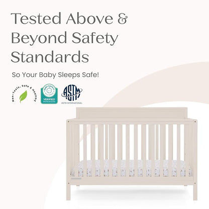 Delta Children Isabelle 6-in-1 Convertible Crib, Converts to Toddler Bed, Daybed, Sofa & Full Bed with/Without Footbaord, Greenguard Gold Certified, Mattress Heights, Soft Beige