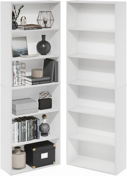 Furinno Jaya Book Shelf Set of 2, 6-Tier Bookshelf, Bookcase, 9.5 x 24.6 x 71, for Home Office, Living Room, White