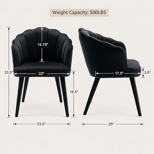 Hyfirm Velvet Dining Chairs Set of 6, Upholstered Modern Kitchen Dining Chairs with Petal Back & Fabric Covered Wooden Legs, Comfy Accent Armchairs for Bedroom/Kitchen/Vanity, Black