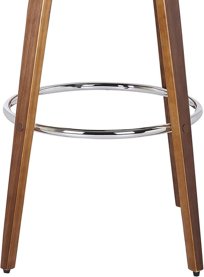 Armen Living Sonia 26" Seat Height Mid Century Modern Swivel Bar Stool for Kitchen Island Counter in Brown Faux Leather and Walnut Wood