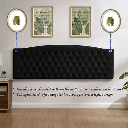 24KF Upholstered Tufted Button Velvet Wall Mounted Headboard,Comfortable Fashional Headboard King/CA King Size, 6058-K-Black