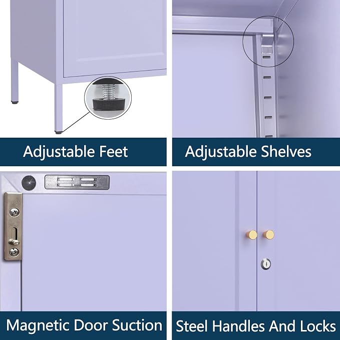 Lockable Metal Storage Cabinet Adjustable Shelves Modern Versatile Storage Lockers Home Organization Durable Metal Cabinet Garage Tool Cabinet Purple 36" H X 31.5" W X 13.8" D