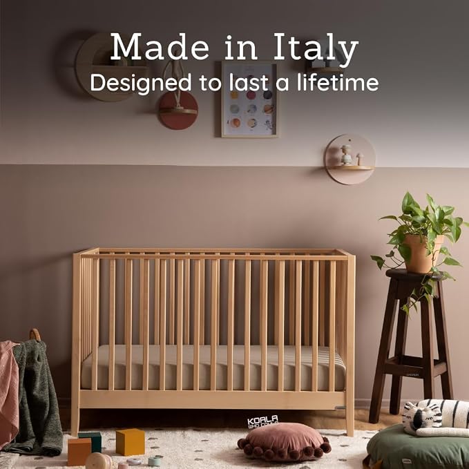 dadada Baby LaLa 3-in-1 Convertible Crib - Wood Crib Converts into Toddler Bed & Daybed - Greenguard Gold Certified, Made in Italy - 3 Adjustable Mattress Heights - Solid Beechwood (Natural)