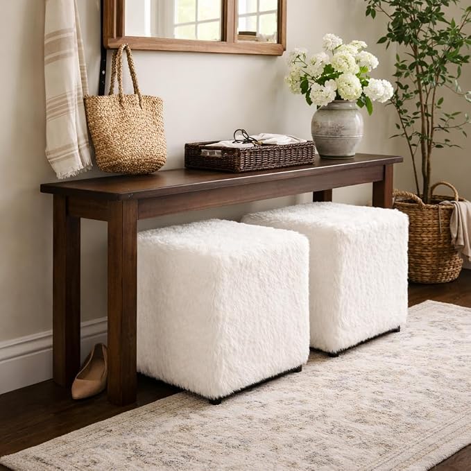 HomePop 16" Cube Ottoman - White Faux Fur