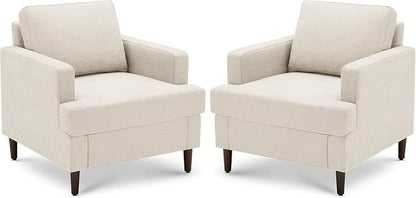 Weture Mid-Century Accent Chair,Modern Linen Fabric Armchair for Living Room,Comfy Upholstered Reading Accent Chairs for Bedroom,Single Sofa Chair with Wood Legs (Beige, 1 Pack)