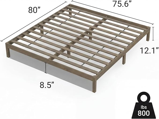 LIFEMENT King Bed Frame Classic Wood Platform, Noise Free, Under Bed Storage, No Box Spring Needed, Easy Assembly, Gray