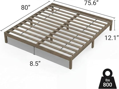 LIFEMENT King Bed Frame Classic Wood Platform, Noise Free, Under Bed Storage, No Box Spring Needed, Easy Assembly, Gray