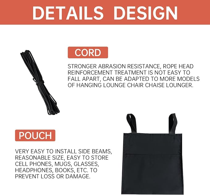 Replacement Reinforced Mesh and Durable Rope Set for Hanging Lounge Chair Chaise Lounger, Comes with a Hanging Storage Bag (Mesh and Rope ONLY, Orange)