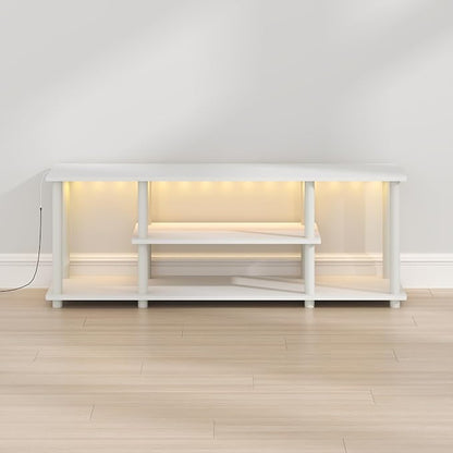 Furinno Turn-N-Tube TV Stand with LED Lights, 3-Tier No Tools 3D Entertainment Center, TV Console for TV up to 50 Inch, for Living Room, Bedroom, White