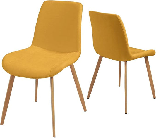 HIPIHOM Dining Chairs Set of 2, Mid-Century Modern Fabric Kitchen Chairs | Curved Backrest for Comfort, High-Density Sponge Padded Seat, Heat and Stain Resistant Surface, Sturdy Wood-Grain Metal Legs