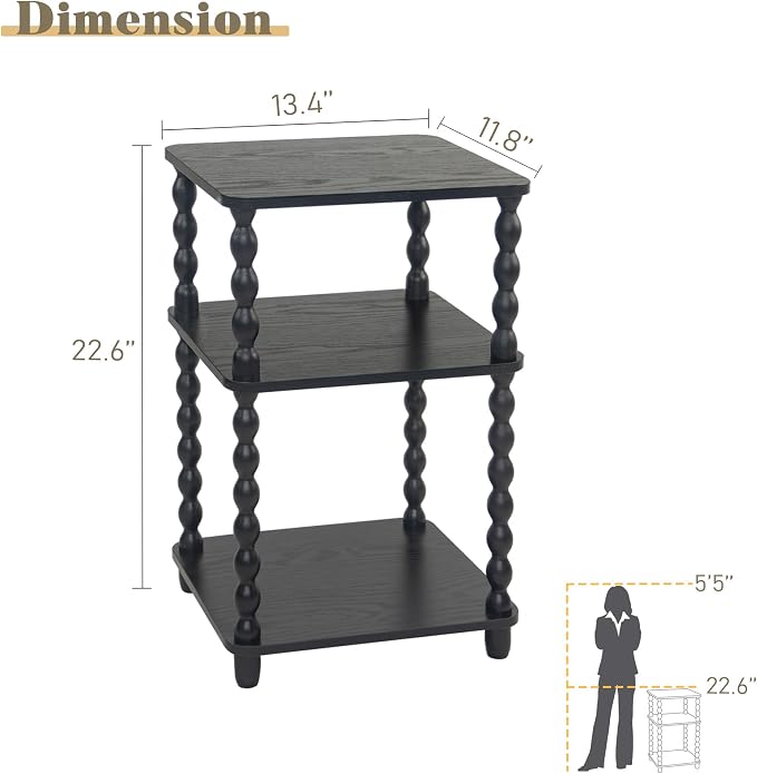 Fultyle Side Table, Small End Table with Storage Shelf, Vintage Nightstand Bedside Table for Living Room, Bedroom, Office and Small Spaces (Black)