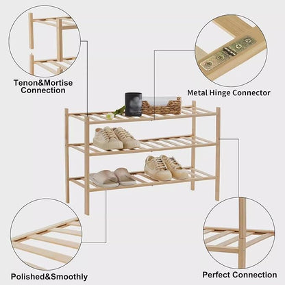 Shoe Rack Multi Tier Storage Organizer Wide Metal Shoe Shelf for Closet Entryway, Bamboo Stackable Multi-Layer Shelf Doorway Simple Folding Shoe Rack