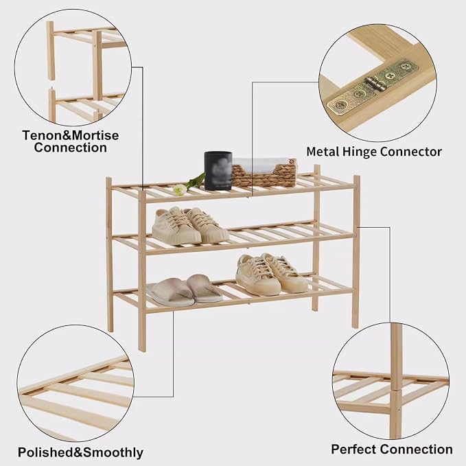 Shoe Rack Multi Tier Storage Organizer Wide Metal Shoe Shelf for Closet Entryway, Bamboo Stackable Multi-Layer Shelf Doorway Simple Folding Shoe Rack
