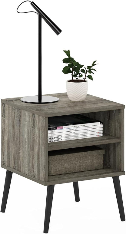 Furinno Claude Mid Century Style Nightstand with Wood Legs, 15.55 (D) x 15.55 (W) x 20.16 (H) inches, French Oak Grey