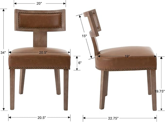 RIVOVA Mid Century Modern Dining Chairs Set of 6, Farmhouse Dining Chairs with Nailhead Trim, Faux Leather Upholstered Dining Room Chairs Kitchen Chairs with Wood Legs, Brown