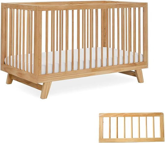 3-in-1 Astin Convertible Baby Crib - Including Toddler Guard Rail, Grows with Your Baby, Converts to Toddler Bed & Day Bed, 4 Adjustable Support Base Height | Natural with Guard Rail