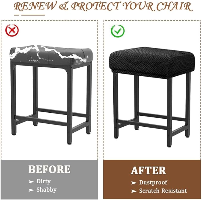 Levoberg Bar Stool Cover Rectangle Stretch Counter Height Barstool Slipcovers Rectangular Vanity Stool Cover Kitchen Counter Saddle Seat Cover for Wooden Metal Bench Set of 2 Black