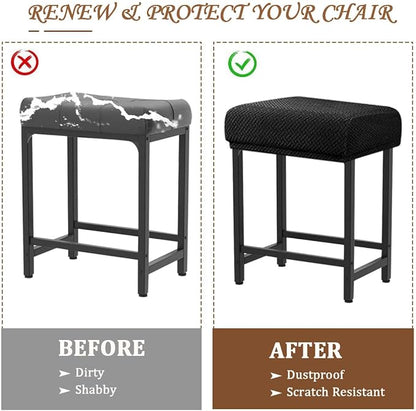 Levoberg Bar Stool Cover Rectangle Stretch Counter Height Barstool Slipcovers Rectangular Vanity Stool Cover Kitchen Counter Saddle Seat Cover for Wooden Metal Bench Set of 2 Black