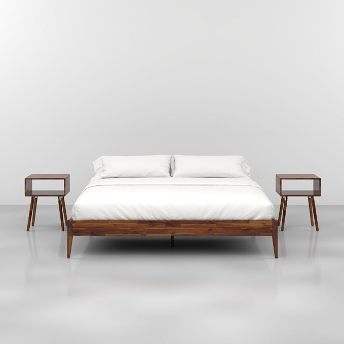 Bme Dinkee King Size Bed Frame, 15 Inch High Platform, Modern Minimalist Style, Durable Wood Slat, Easy Assembly, No Box Spring Required, Chocolate Finish