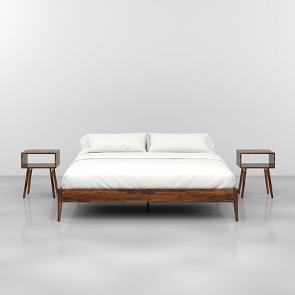Bme Dinkee King Size Bed Frame, 15 Inch High Platform, Modern Minimalist Style, Durable Wood Slat, Easy Assembly, No Box Spring Required, Chocolate Finish