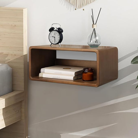 Floating Nightstand, Wall Mounted Bedside Shelf, Handmade Bedroom Furniture,Pine Wood Floating Bedside Table, Minimalist and Unique Style 18”x 10”x 7.5” Brown