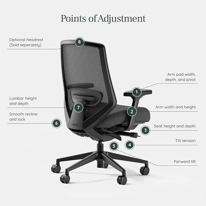 Branch Ergonomic Chair Pro - Mesh Office Chair with 14 Points of Adjustment - Height, Depth & Tilt Adjustable - 5D Armrests - Forward Tilt, Smooth Recline, and Lumbar Support - Black