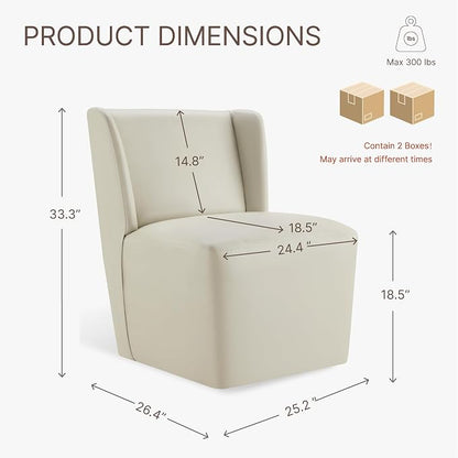 KISLOT Upholstered Dining Chairs Set of 2 with Casters, Wingback Modern Side Armless Deskchair with Rollers for Diningroom Bedroom Livingroom Reading Room, Cream Faux Leather