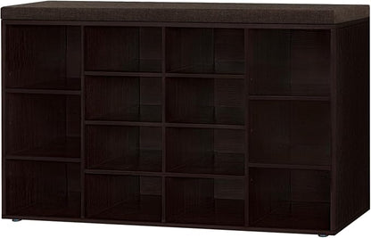 DINZI LVJ Shoe Storage Bench with Cushion, 14-Cubby Shoe Rack, Adjustable Shelves, Multifunctional Shoe Organizer Bench for Entryway, Mudroom, Hallway, Living Room, Bedroom and Garage, Espresso
