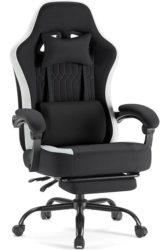 DUMOS Gaming Chair with Linkage Armrests, Video Game Chairs with Pocket Spring Cushion, Ergonomic Computer Silla Gamer Office Desk Chair with Footrest for Adults & Students, Black