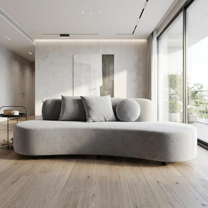 Container Furniture Direct 90" Curved Sofa with Throw Pillows, 4 Seater Luxury Velvet Couch with Half Moon Design and High-Density Foam, Ideal for Modern Living Room, Office & Apartment, Grey
