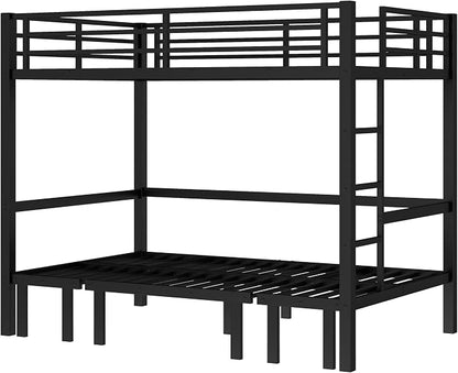 Bellemave Full Over Full Futon bunk Bed, Lower bunk can be Pulled Out in Three Sections, Loft Bed with Sofa for Teens, Adults, Bedroom, Black(Excluding Cushions and mattresses)