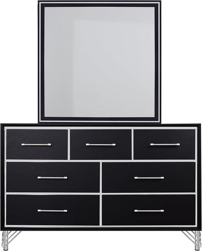 New Classic Furniture Ava 2-Piece Wood Dresser and Mirror Set, Ebony Black