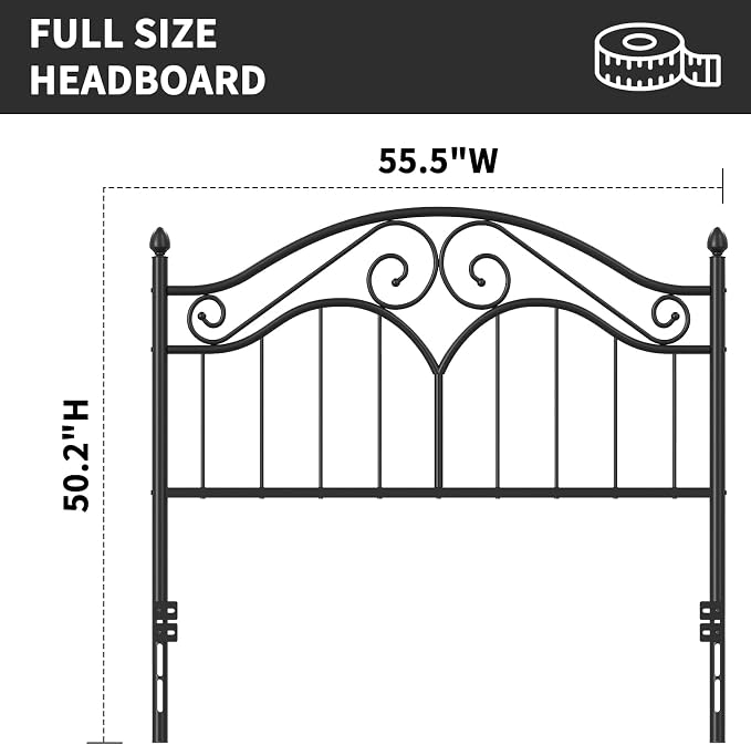 Headboard for Full Size Bed Frame Vintage Platform Bed Metal Headboard Only | Height Adjustable,Sturdy and Stable,Easy Assembly,Black