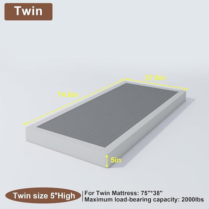 FMDMR Twin Box Spring with Fabric Cover Set, 5 Inch Twin Size Box Spring with 2500lbs Max Weight Capacity, Durable Mattress Foundation Easy Assembly, Non-Slip, Noise Free