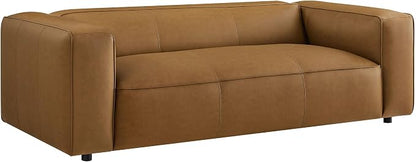 Modway Auren Vegan Leather Sofa in Camel - Faux Leather 3 Seater Couch - 88 Inch Comfy Modern PU Leather Sofa - Oversized Mid Century Modern Couch for Living Room, Apartment, Loft