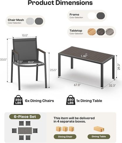 Outdoor Dining Set for 8, Aluminum Patio Table and Chairs Set, 10-Piece All Weather Patio Dining Furniture Set with Umbrella Hole for Backyard, Deck, Poolside (Charcoal)