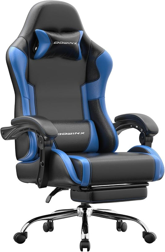 Dowinx Ergonomic Gaming Chair with Footrest & Massage Lumbar, 2D-Linkage Armrests for Computer Chair 330lbs with Headrest Pillow for Office, Home, Streaming and Long Gaming Sessions, Blue