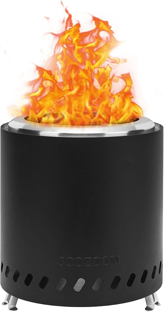 Portable Table Top Fire Pit with Stand, 8.6" Stainless Steel Mini Outdoor Low Smoke Burning Tabletop Firepit Fueled by Pellets or Wood, for Outside Camping Black