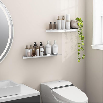 Danpoo 20 inch Metal Floating Shelves for Wall Organizer & Storage, Display Shelves for Bathroom, Living Room, Kitchen, Bedroom(Silver, 2-Pack)